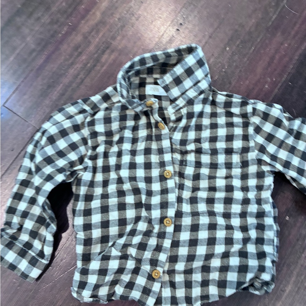 Zara Black and White Check Button-Down Shirt